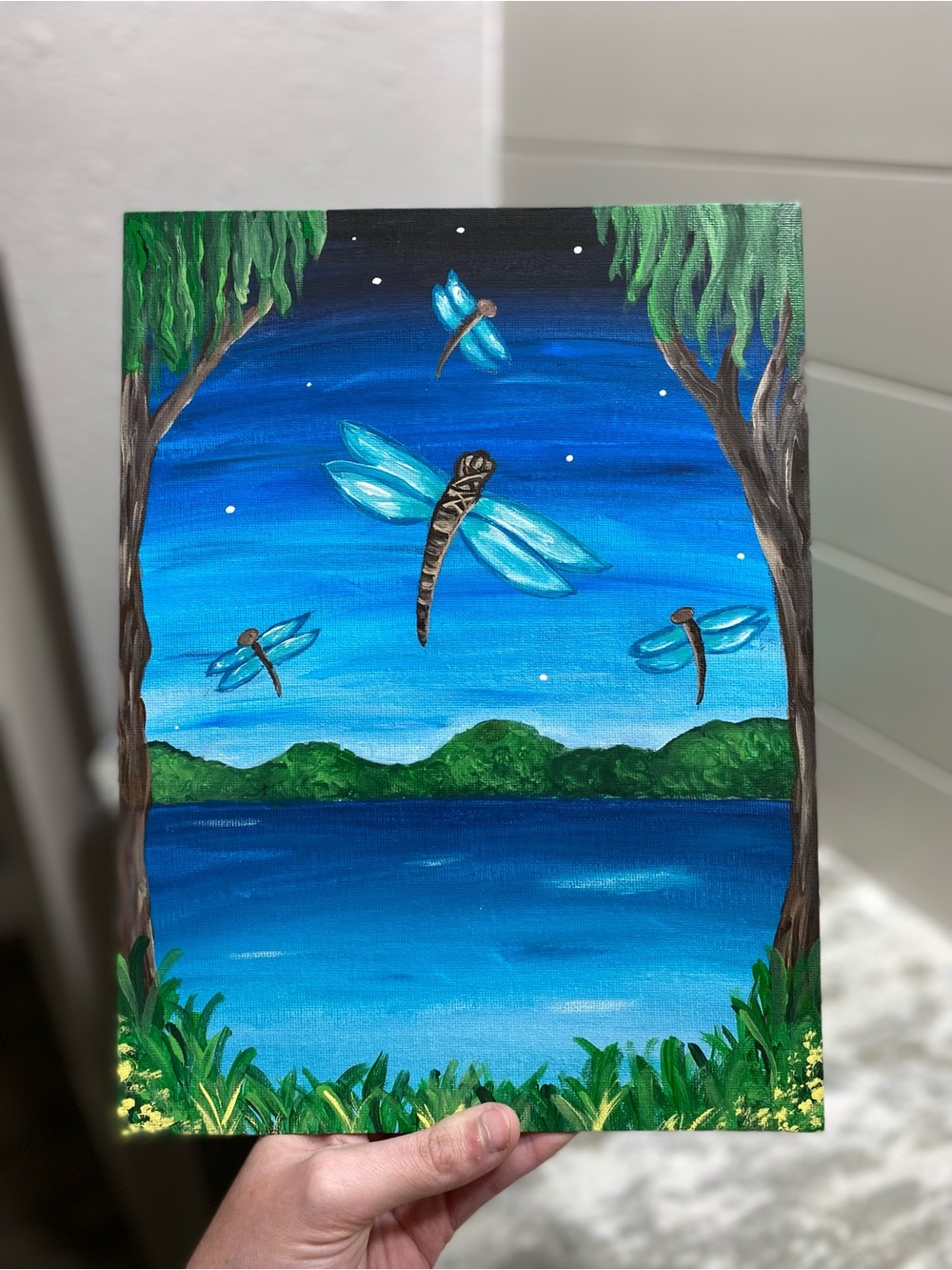 Hand Crafted Dragonfly Canvas Board Painting